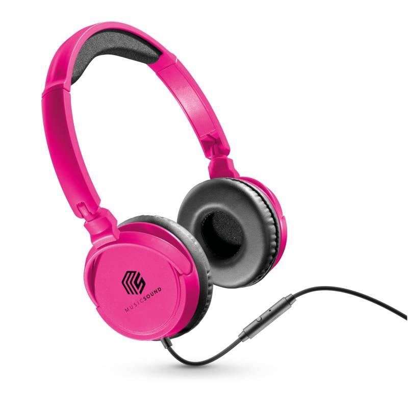 Music Sound Bügelkopfhörer mit Kabel Over Ear Basic On-Ear-Kopfhörer Faltbarer Kopfbügel mit 1,2 m Anti-Tangle-Kabel und integriertem Mikrofon-3,5-mm-Klinkenanschluss – Farbe Rosa, MUSICSOUNDFULLCP von Music Sound