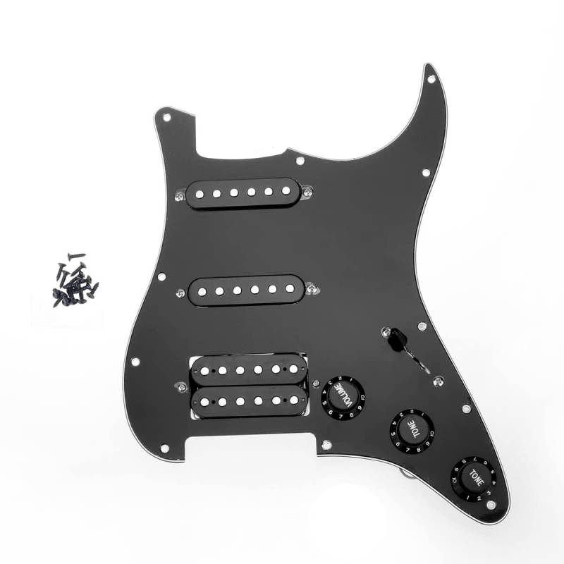 Musiclily 11-Hole HSS Prewired Strat Schlagbrett Loaded Pickguard mit Single Coil Humbucker Tonabnehmer Set für Fender USA/Mexican Stratocaster Squier E-Gitarre, 3 lagig Schwarz von Musiclily