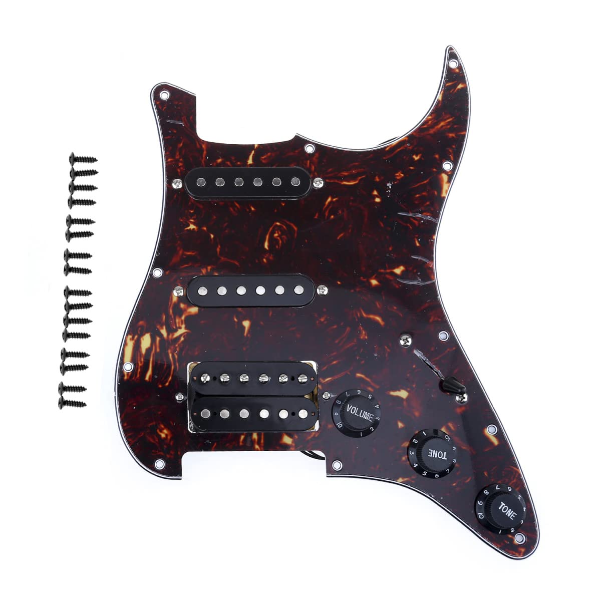 Musiclily HSS Prewired Loaded Pickguard ST Gitarren Vorverdrahtetes Schlagbrett mit Single Coil Humbucker Tonabnehmer Set für Fender USA/Mexican Stratocaster Squier E-Gitarre, 4 lagig Tortoise Shell von Musiclily