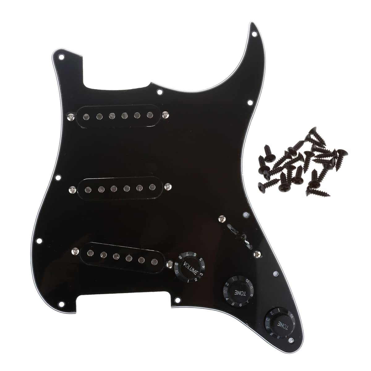 Musiclily SSS Vorverdrahtetes Schlagbrett Prewired Loaded Pickguard mit Single Coil Tonabnehmer Set für Strat ST Style E-Gitarre,3 lagig Schwarz von Musiclily