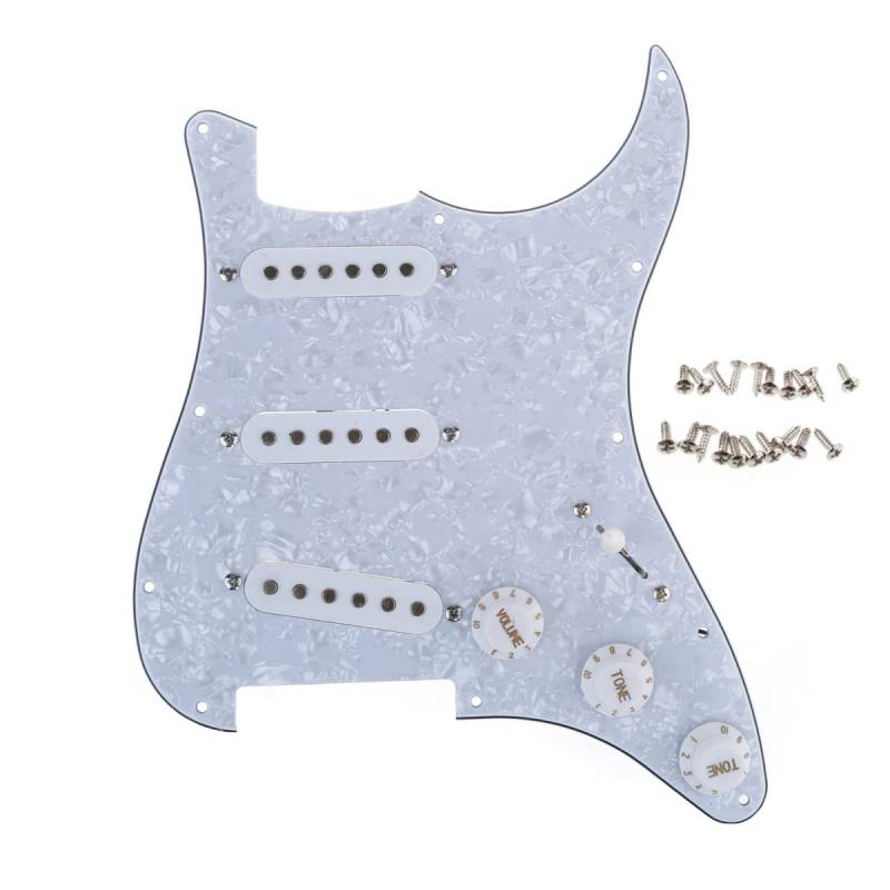 Musiclily SSS Loaded Prewired Pickguard ST Gitarren Vorverdrahtetes Schlagbrett mit Single Coil Tonabnehmer Set für Fender American/Mexican Squier Strat E-Gitarre,4 lagig White Pearl von Musiclily