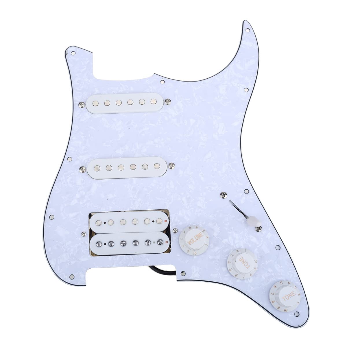 Musiclily HSS Prewired Loaded Pickguard ST Gitarren Vorverdrahtetes Schlagbrett mit Single Coil Humbucker Tonabnehmer Set für Fender USA/Mexican Stratocaster Squier E-Gitarre, 4 lagig White Pearl von Musiclily