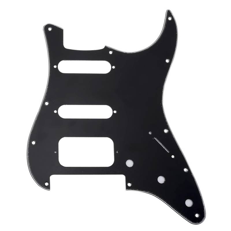 Musiclily Pro 11 Löcher Round Corner HSS Strat Pickguard Gitarren-Schlagbrett für USA/Mexican Stratocaster Open Pickup mit Floyd Bridge Cut,3 lagig Schwarz von Musiclily