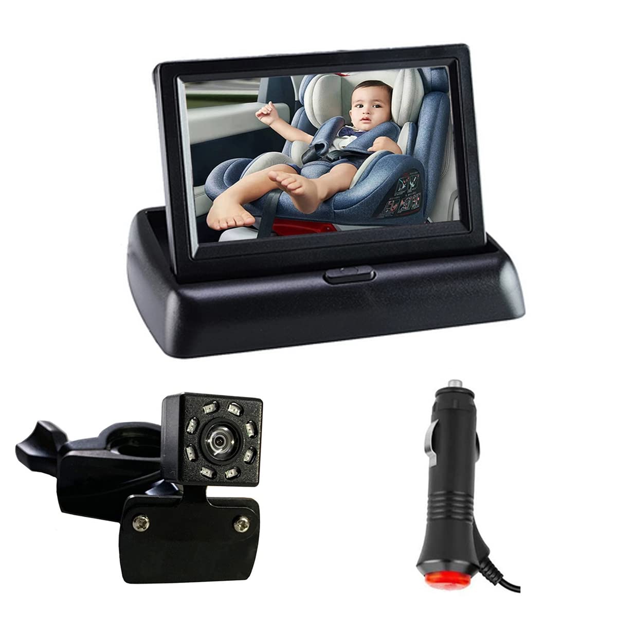 Muuoeou 4,3-HD-Faltbares Auto-Baby-RüCkfahrkamera-Nachtsicht-Monitor-SäUglings-RüCkseiten-Display für Auto- von Muuoeou