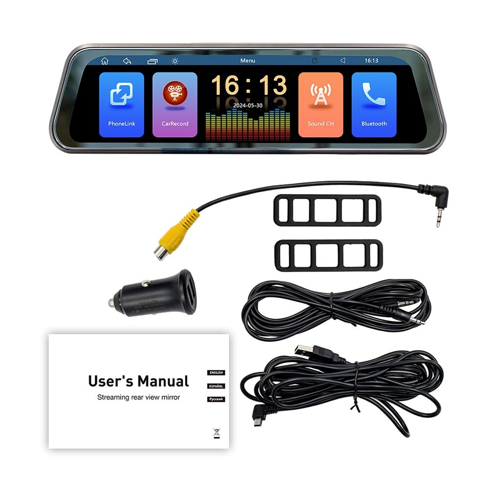 Muuoeou 9,36 Touchscreen Kabelloses CarPlay Auto Stream Media Dashcam DVR Rückspiegel Dash Kamera Recorder Nachtsicht von Muuoeou