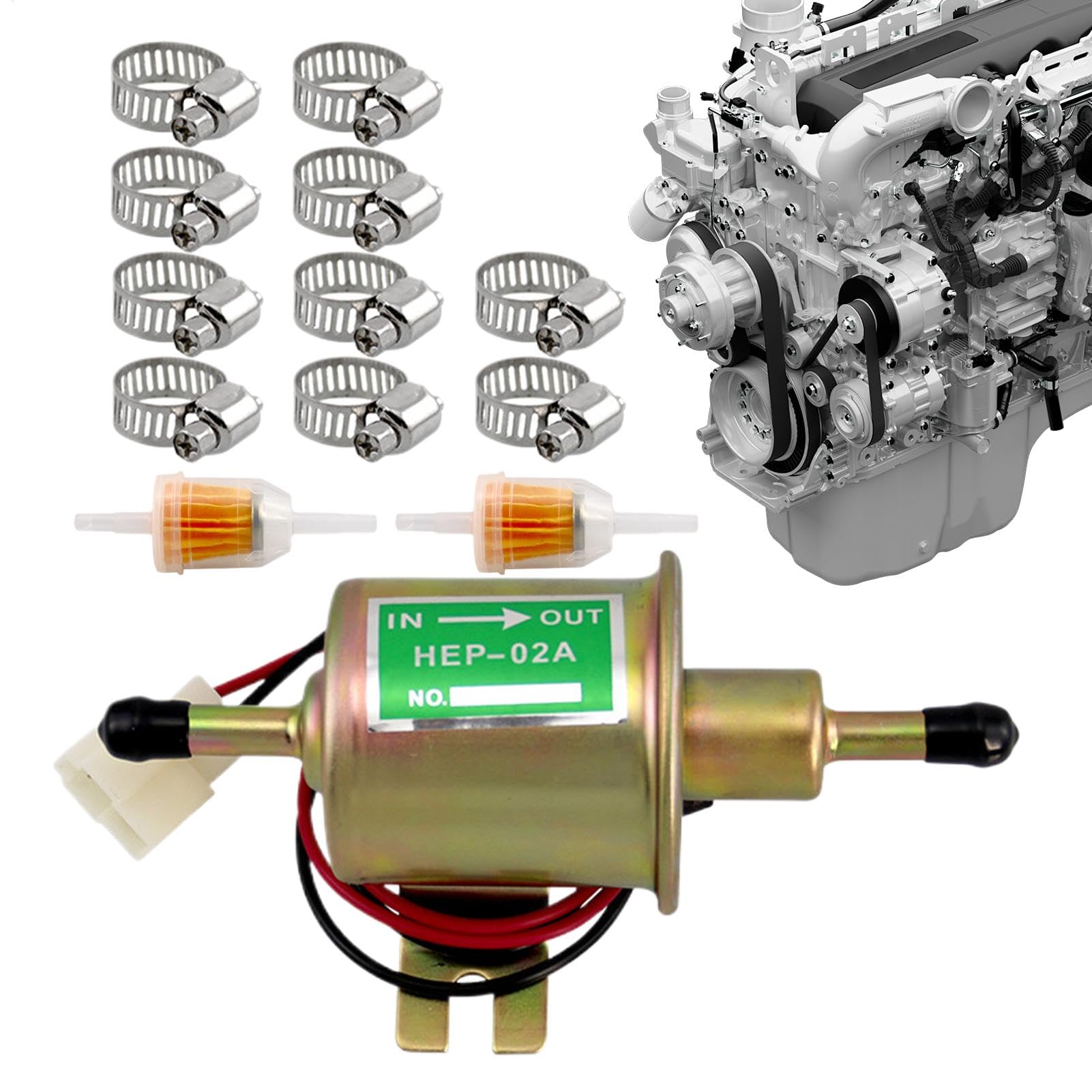 Mwqpgyh Inline-Pumpe, elektrische Pumpe | 12V Rasenmäher-Pumpen-Set,Kfz-Ersatz-Inline-Transferpumpe, Niederdruck Hep-02A, stabile Vergaser-Motorpumpe für LKW-Boote von Mwqpgyh