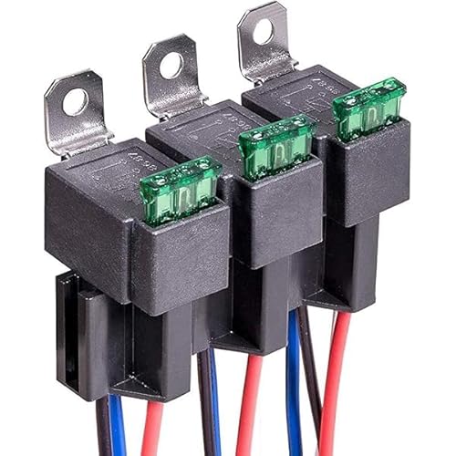 3 Stück 12V Sicherungsrelais mit 30A ATO/ATC Flachsicherung und Kabelbaumsatz, Fahrzeug Motor Relais mit Drähte, 4-polige SPST Hochleistungsrelais für den Automobilbereich, inklusive 12 AWG Kabel von MxyVrix