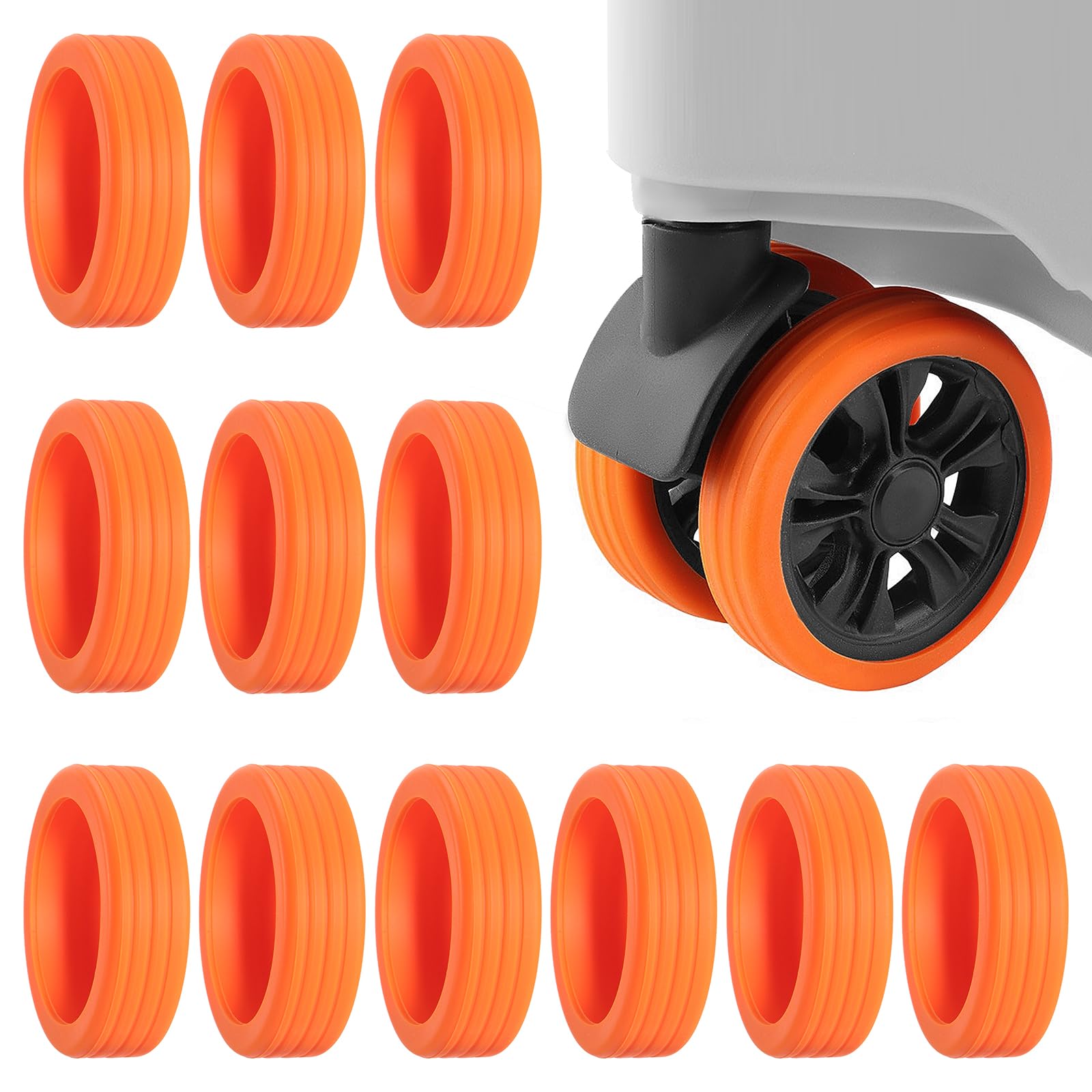 Mynoozi 9 Stück Gepäckradabdeckungen, Silikon Gepäck Radabdeckungen für die meisten 8-Spinner-Räder, Kofferrollen Silikon Reduktion Lärm Schock Funktion für Trolley Reisekoffer (Orange) von Mynoozi