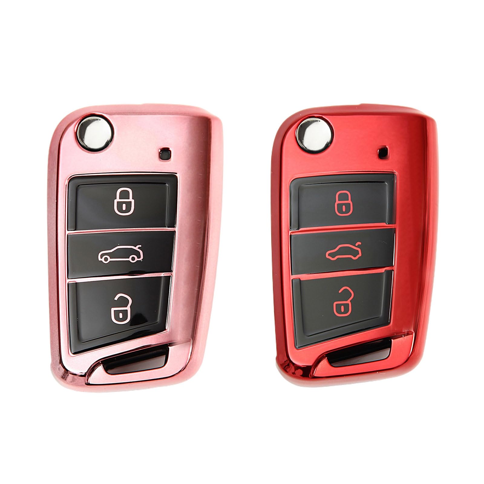2 Stück Autoschlüssel Hülle, Schlüsselbox,Autoschlüssel Schutzhülle kompatibel mit VW Golf 7、Polo、Tiguan、Skoda 3-Tasten Schlüsselhülle (Roségold + Rot) von Mythosurge