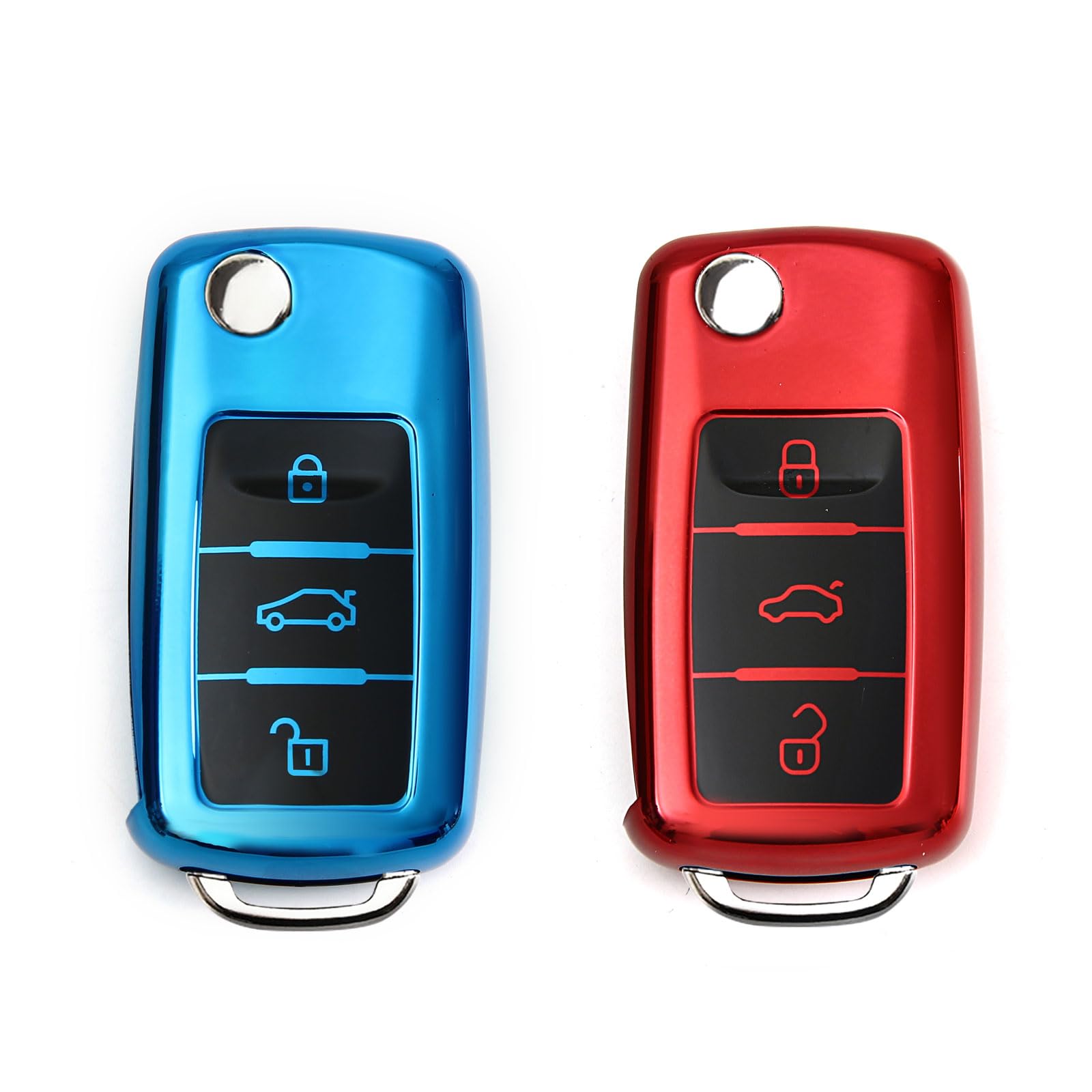 2 Stück Autoschlüssel Hülle, Schlüsselbox ,Autoschlüssel Schutzhülle kompatibel mit VW Golf 7、Polo、Tiguan、Skoda 3-Tasten Schlüsselhülle (Blau + Rot) von Mythosurge