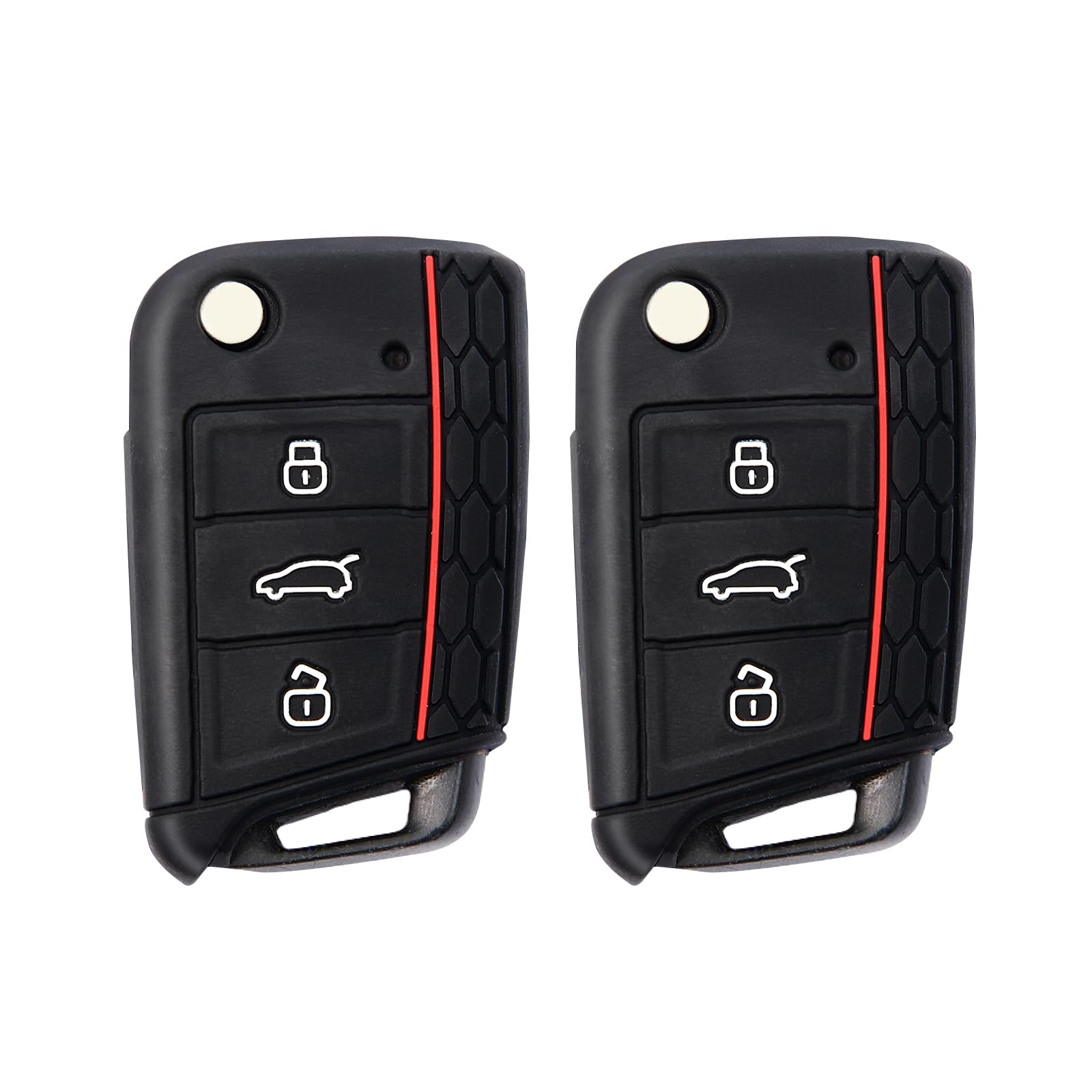 2 Stück Autoschlüssel Hülle, Schlüsselbox ,Autoschlüssel Schutzhülle kompatibel mit VW Golf 7、Polo、Tiguan、Skoda 3-Tasten Schlüsselhülle (Schwarz-Rot) von Mythosurge