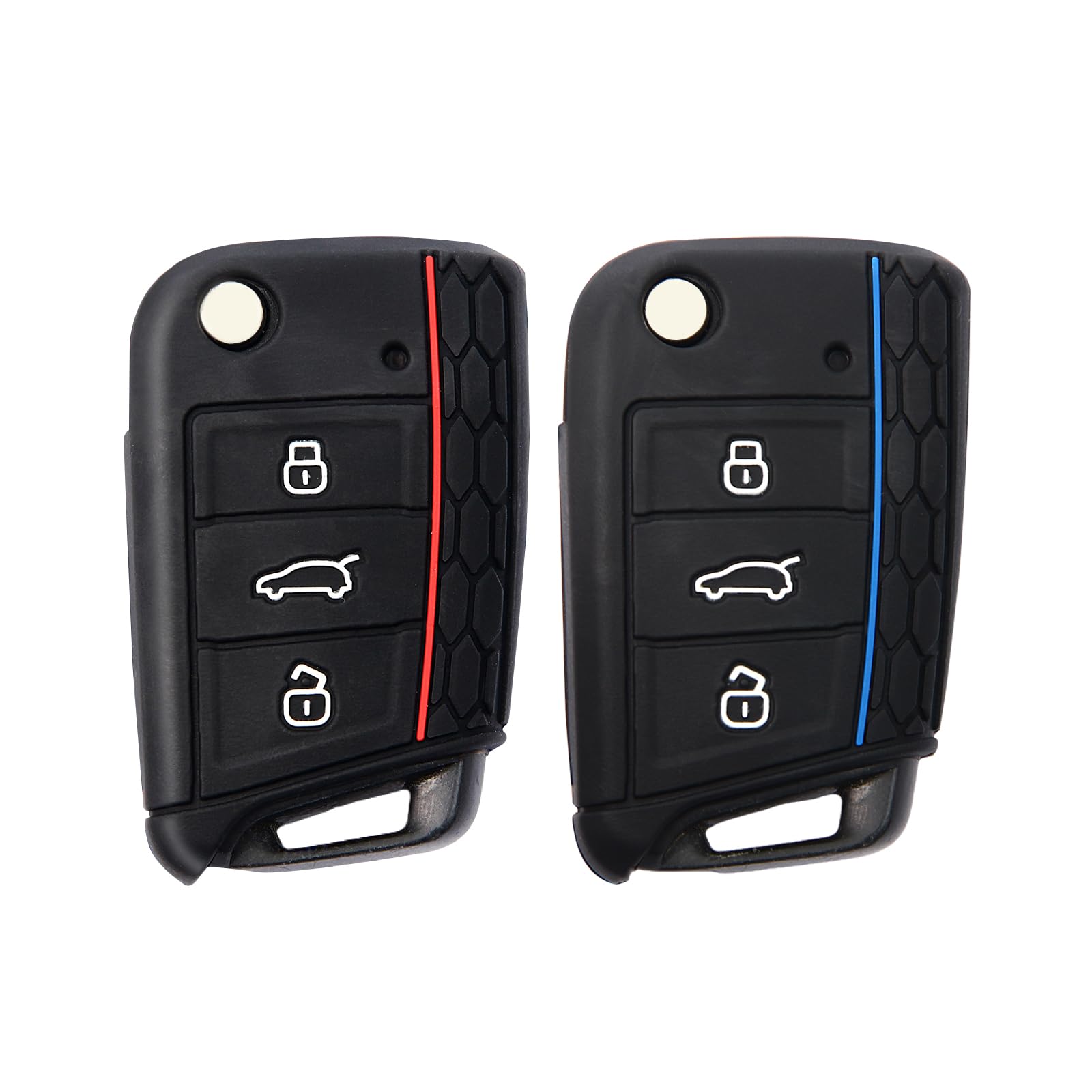 2 Stück Autoschlüssel Hülle, Schlüsselbox ,Autoschlüssel Schutzhülle kompatibel mit VW Golf 7、Polo、Tiguan、Skoda 3-Tasten Schlüsselhülle (Schwarz Rot + Schwarz Blau) von Mythosurge