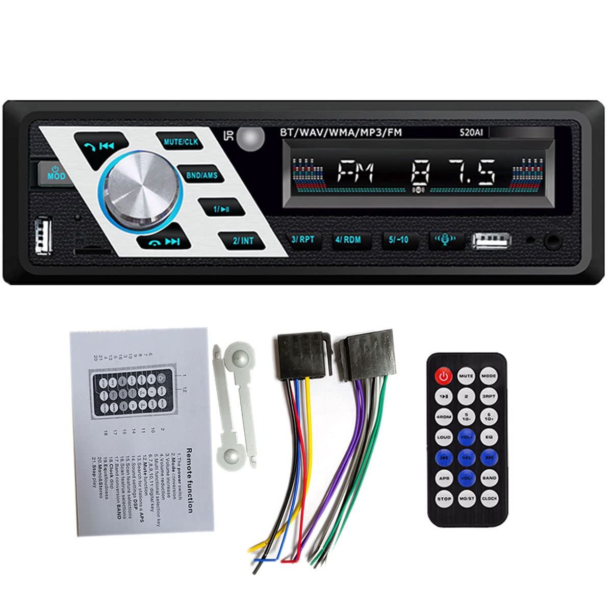 NC Bluetooth Autoradio 24V Auto/LKW Audio 1 Din Auto Stereo Freisprecheinrichtung AUX ISO Schnittstelle AI Steuerung MP3 FM/USB/Radio mit Fernbedienung von NC