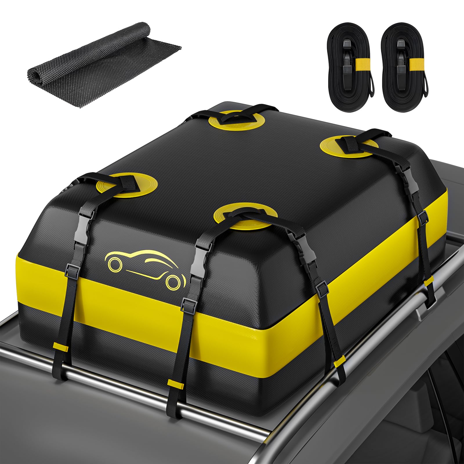 NABIYE Dachtasche Auto Wasserdicht, Faltbare Dachbox mit Antirutschmatte und 6 Strapazierfähigen Gurten, Dachgepäckträger Tasche Geeignet für Alle Fahrzeuge mit/ohne Gepäckträger (15 Kubikfuß) von NABIYE