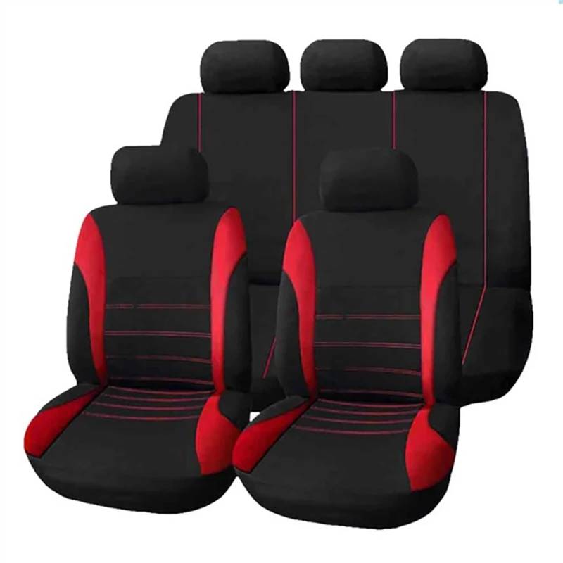 NADCFN Auto Sitzauflagen 2/4/9 Pcs Universal Auto Sitzbezüge Set Auto Styling Innen Zubehör Auto-Schonbezüge(Full Set -Red) von NADCFN