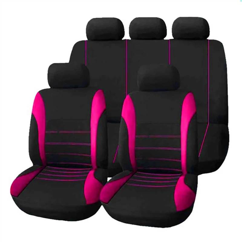 NADCFN Auto Sitzauflagen 2/4/9 Pcs Universal Auto Sitzbezüge Set Auto Styling Innen Zubehör Auto-Schonbezüge(Full Set -Rose Red) von NADCFN