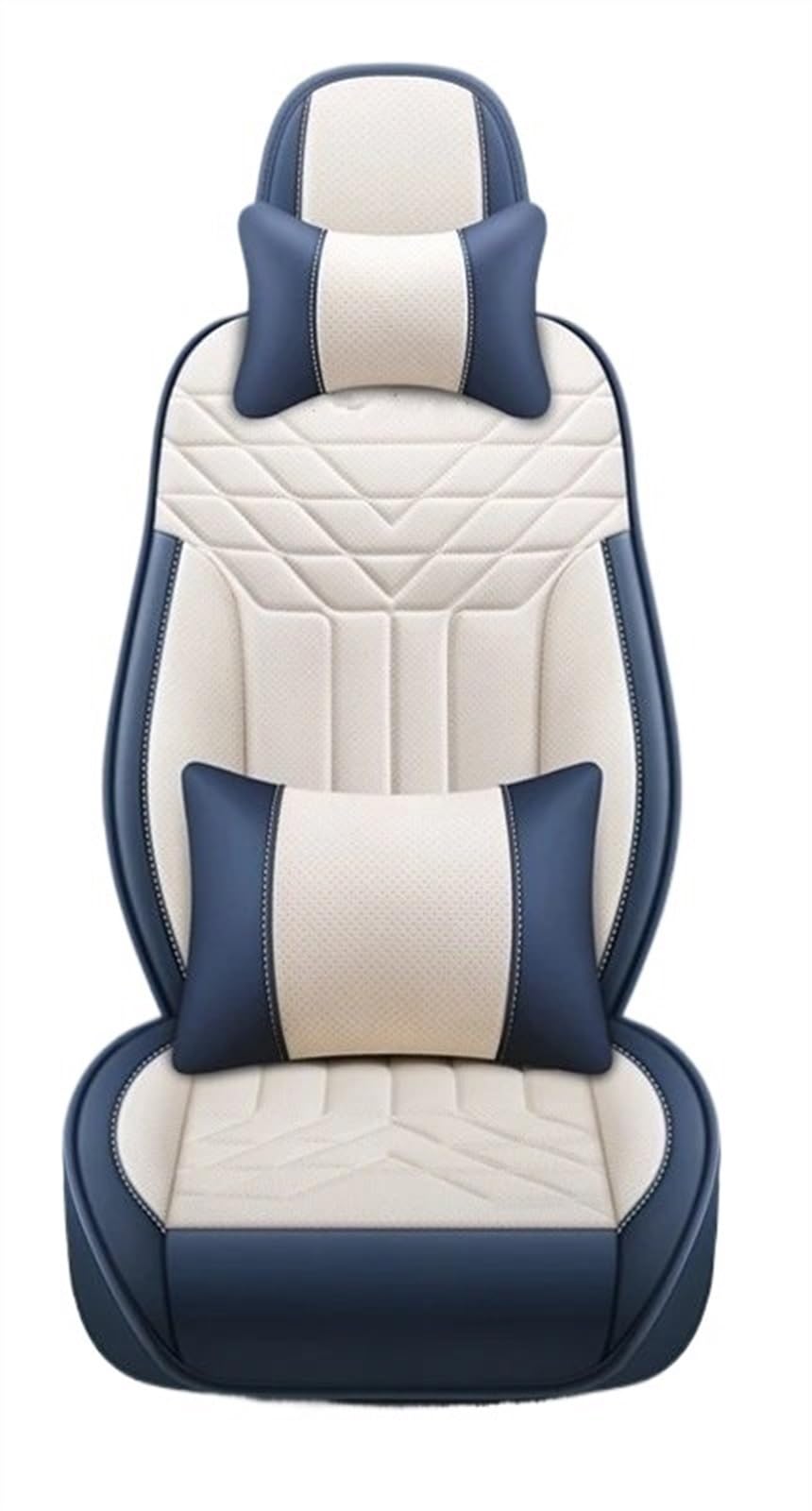 NADCFN Auto Sitzauflagen 5-Sitz Komplettset Universal Leder Sitzbezug Autozubehör Styling Schutz Auto-Schonbezüge(Blue White Pillow) von NADCFN