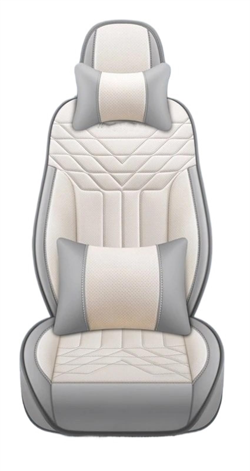 NADCFN Auto Sitzauflagen 5-Sitz Komplettset Universal Leder Sitzbezug Autozubehör Styling Schutz Auto-Schonbezüge(Gray White Pillow) von NADCFN