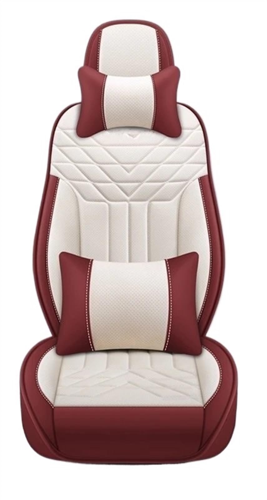 NADCFN Auto Sitzauflagen 5-Sitz Komplettset Universal Leder Sitzbezug Autozubehör Styling Schutz Auto-Schonbezüge(Red White Pillow) von NADCFN