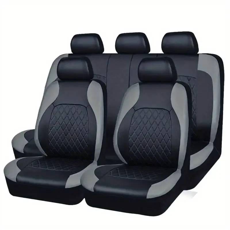 NADCFN Auto Sitzauflagen Autositzbezug-Set aus PU-Leder, vollständige Abdeckung, Kratzfest, passend für Limousine/SUV/LKW, universeller Schutz, einfache Installation Auto-Schonbezüge(Gray 5 pcs) von NADCFN