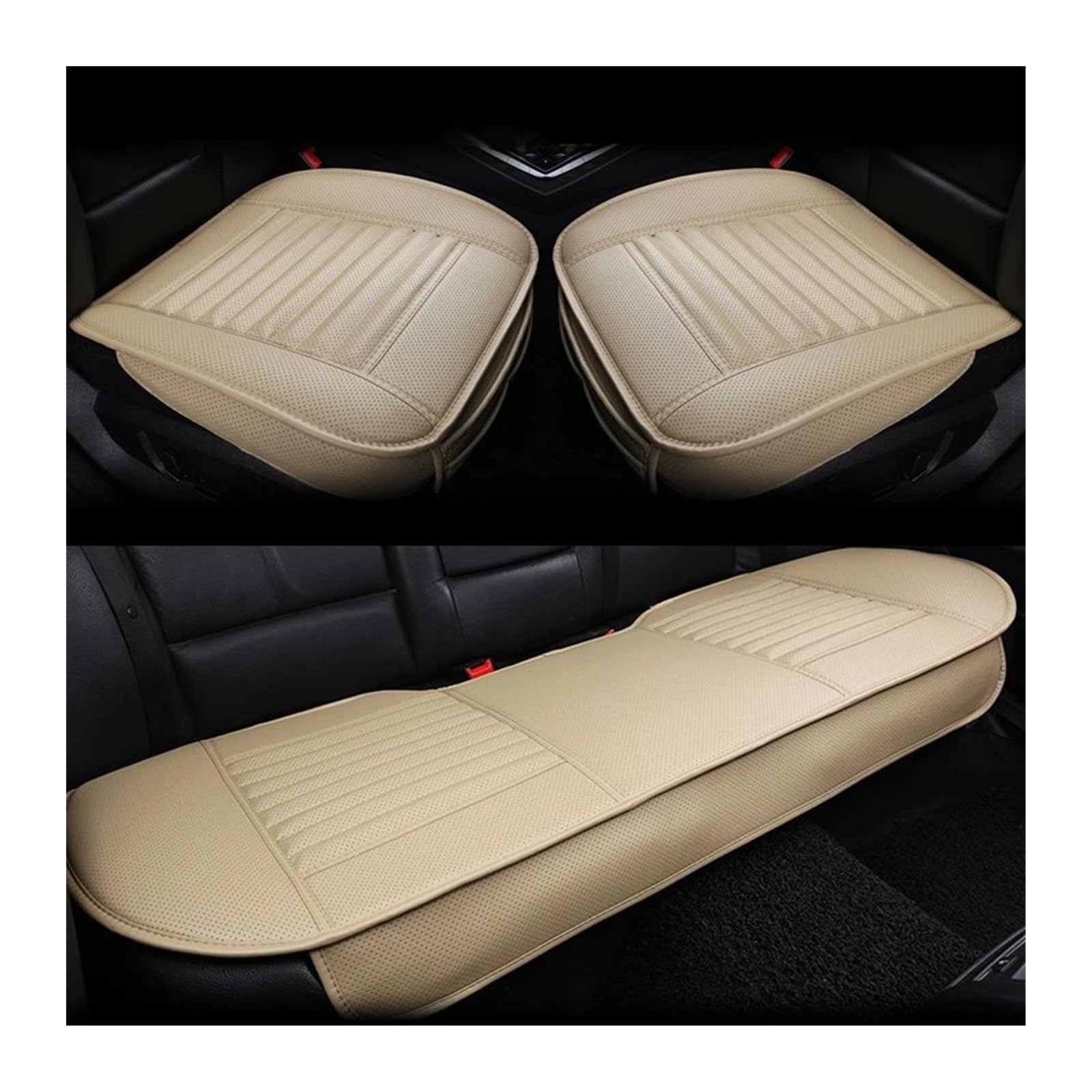 NADCFN Auto Sitzauflagen Leder Autositzbezug Innenausstattung Autositze Bezug Kissenschutzmatte Universal Sitzbezug Teppich Autozubehör Auto-Schonbezüge(1 Set Beige) von NADCFN