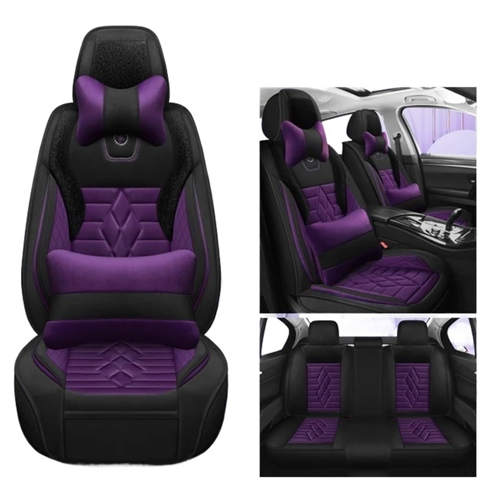 NADCFN Auto Sitzauflagen Universal Autositzbezüge für Limousine SUV Warm Komplettset 5 Sitze Sitzbezug für den Winter Dickes Sitzkissen Auto-Schonbezüge(Luxury Purple) von NADCFN