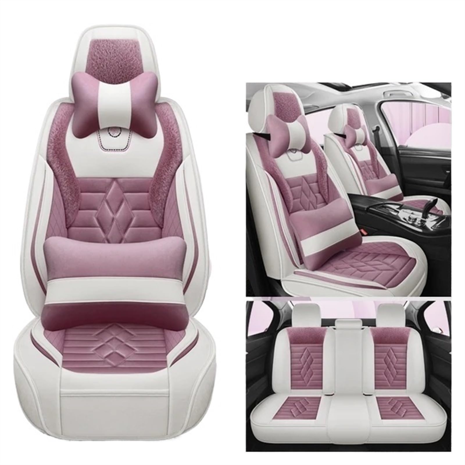 NADCFN Auto Sitzauflagen Universal Autositzbezüge für Limousine SUV Warm Komplettset 5 Sitze Sitzbezug für den Winter Dickes Sitzkissen Auto-Schonbezüge(Purple White 1) von NADCFN