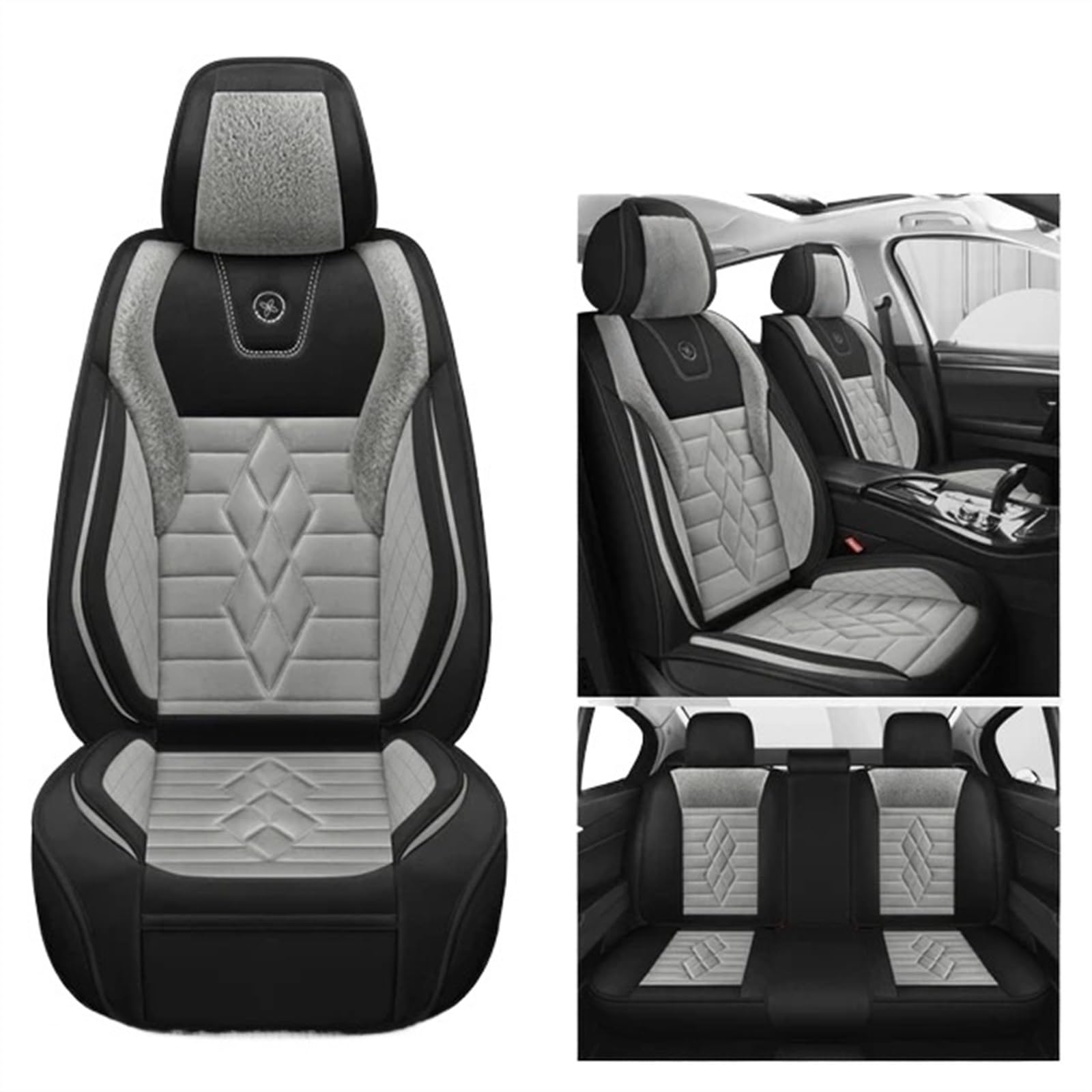 NADCFN Auto Sitzauflagen Universal Autositzbezüge für Limousine SUV Warm Komplettset 5 Sitze Sitzbezug für den Winter Dickes Sitzkissen Auto-Schonbezüge(Standard Gray Black) von NADCFN