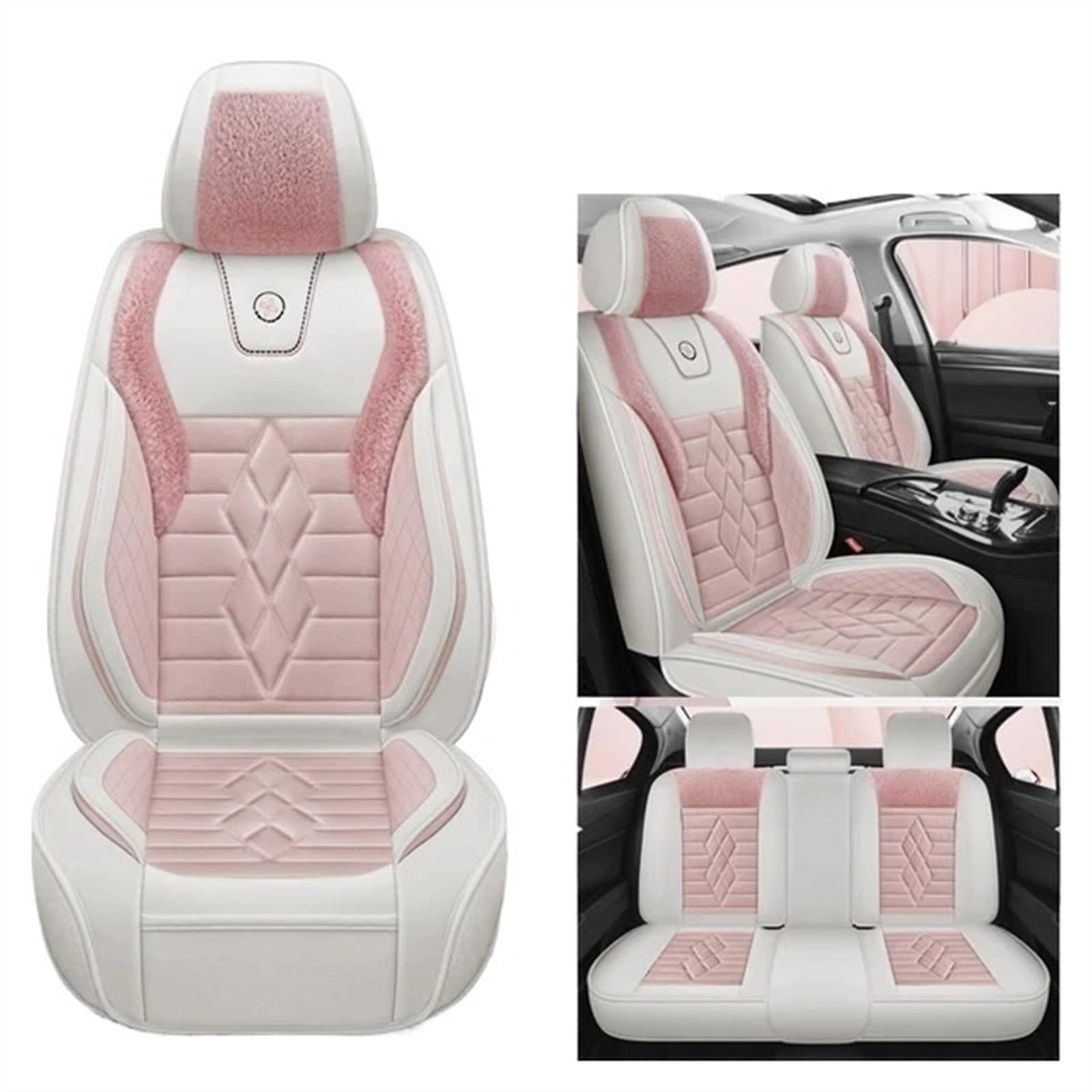 NADCFN Auto Sitzauflagen Universal Autositzbezüge für Limousine SUV Warm Komplettset 5 Sitze Sitzbezug für den Winter Dickes Sitzkissen Auto-Schonbezüge(Standard pink) von NADCFN