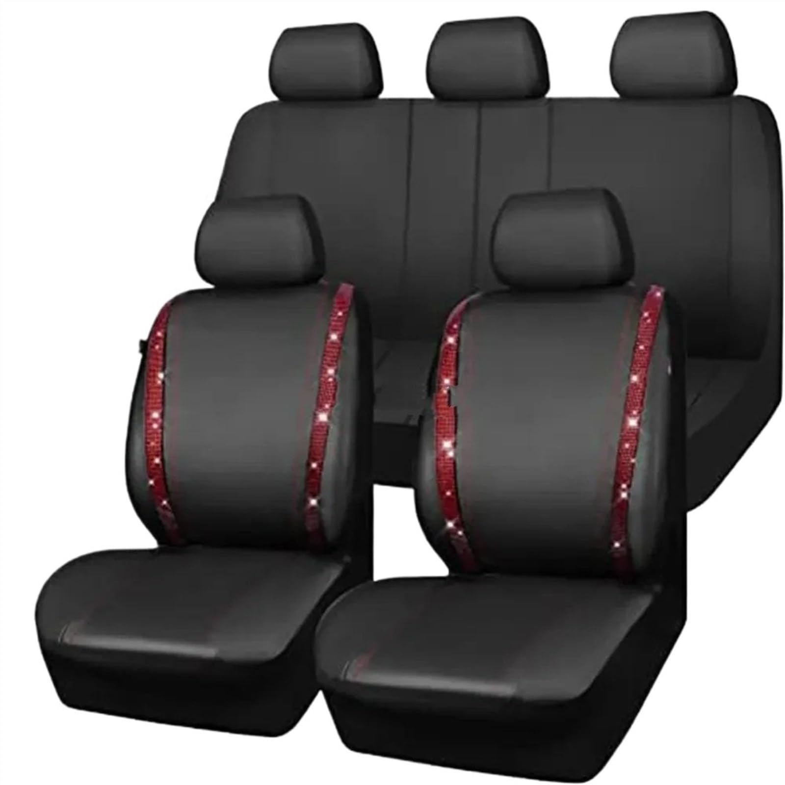 NADCFN Auto Sitzauflagen Universal-Autositzbezug-Set aus PU-Leder, vollständig umschlossenes Kissen, Schutzpolster, Kratzfest, passend für Limousine, SUV, Pick-up-Sitz Auto-Schonbezüge(Red 9 Pcs) von NADCFN