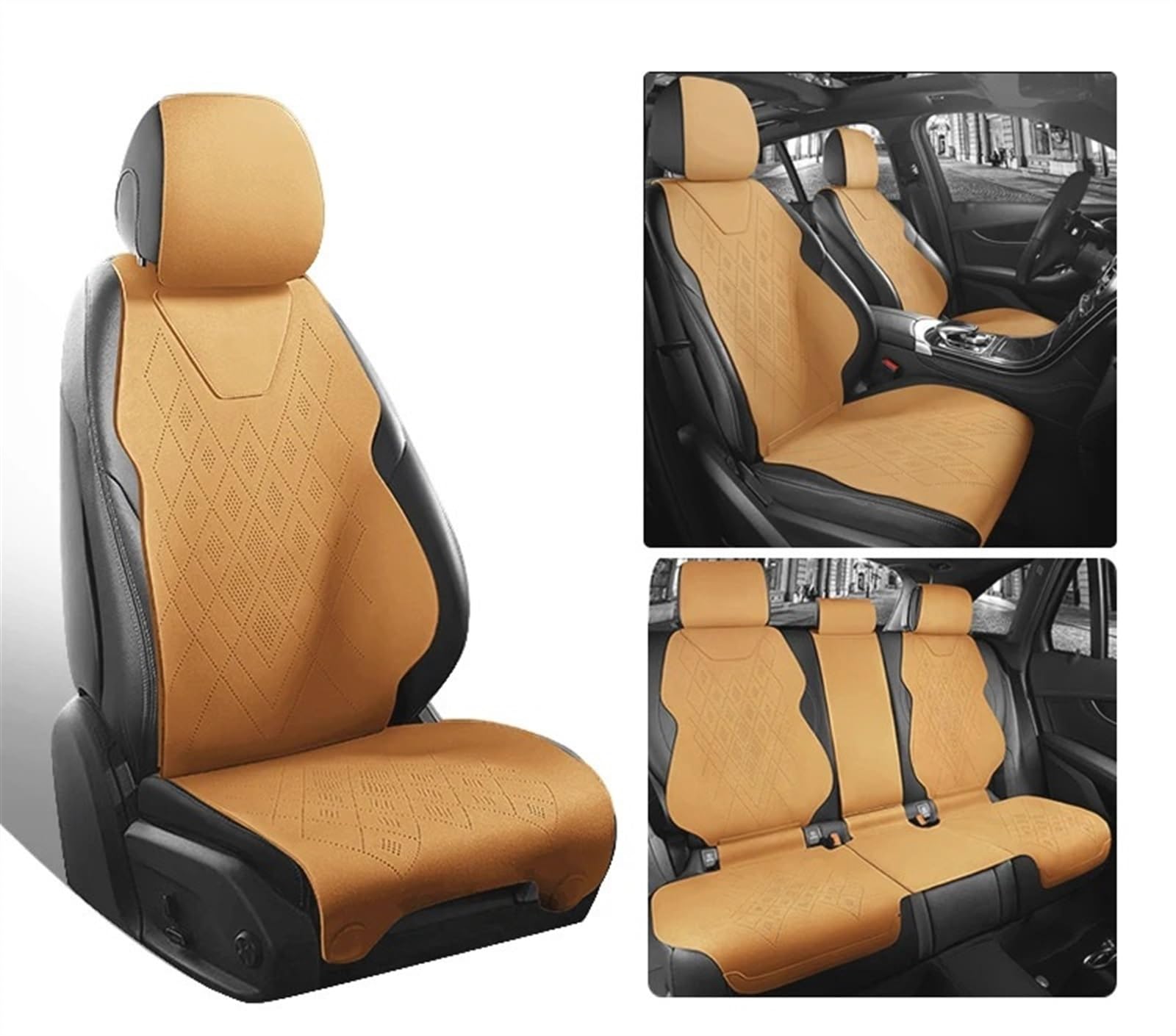 NADCFN Auto Sitzauflagen Universal Fit Autozubehör Wildleder Sattel Sitzkissen Pad Halb bedeckt für 90% Limousine SUV Wildleder Set Abdeckung 5 Sitze Auto-Schonbezüge(Standard Color 1) von NADCFN