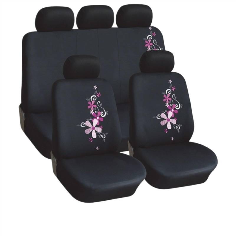 NADCFN Auto Sitzauflagen Universal Polyester Stickerei Autositzbezüge Set Zubehör Innenausstattung Frau Bezüge Autositze Passend für die meisten Auto SUV Auto-Schonbezüge(Flower Embroidery) von NADCFN