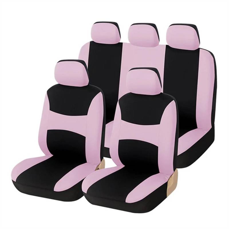 NADCFN Auto Sitzauflagen Universell passende Autositzbezüge, 9-teiliges Komplettschutzset, Airbag-kompatibel, Schwarz mit Rot Auto-Schonbezüge(Pink Full Set) von NADCFN