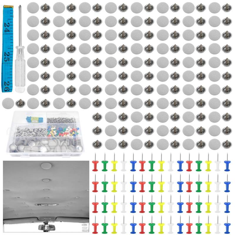 Auto Reparatur Nieten Set, 90 St¨¹ck KFZ Dachhimmel Reparatur Nieten, Universal Auto Dach Nieten mit Stecknadeln Schraubendreher Ma?band, Ersatz Dachhimmel Reparaturknopf f¨¹r Alle Autos von NAEBRO