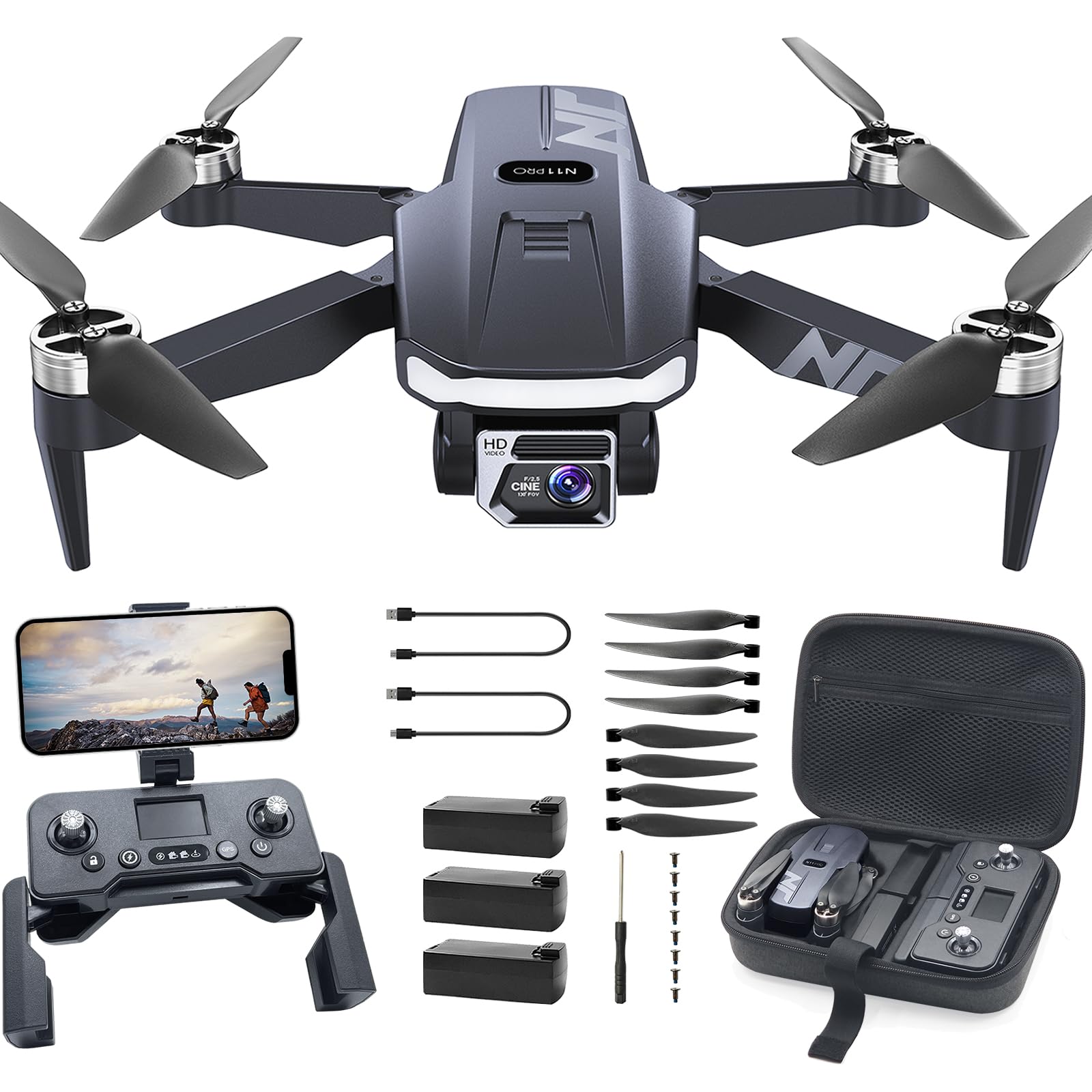 NAFYRE N11 PRO GPS Drohne mit Kamera für Erwachsene 4K UHD, 90 Min lange Flugzeit, lange Kontrollstrecke, Auto Rückkehr, Automatisches Folgen, bürstenloser Motor, 5G FPV RC Quadcopter für Anfänger von NAFYRE