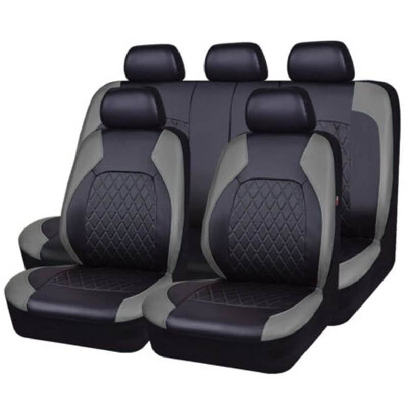 NAIRE 9 PCS Auto Schonbezug Set für Skoda Kamiq/2019 2020 2021 2022 2023,Leder Autositzbezüge Sitzschoner für Vordersitze und Rücksitze,A/9pcs Set Grey von NAIRE