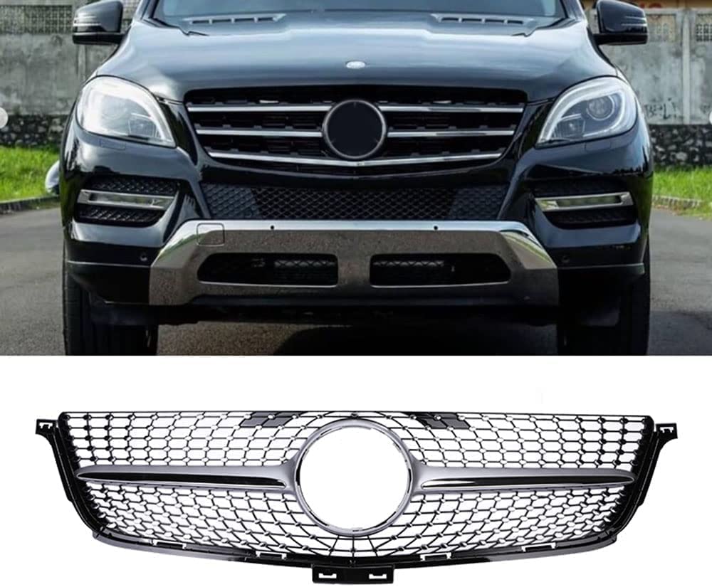 NAIRE Front Kühlergrille für Mercedes Benz ML Class W166 300 320 350 400 500 550 2012 2013 2014,Front Motorhaube Kühlergrill Wasserdichtigkeit Karosserie-Zubehör,A/Silver von NAIRE