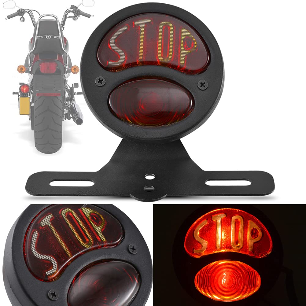 Motorrad-Bremslicht, NATGIC 12V Universal-Motorrad-Rücklicht Vintage Retro-Look Heckleuchten-Lizenzhalterung Rücklicht für alle Arten von modifizierten Motorrädern und Fahrrädern - Schwarz von NATGIC