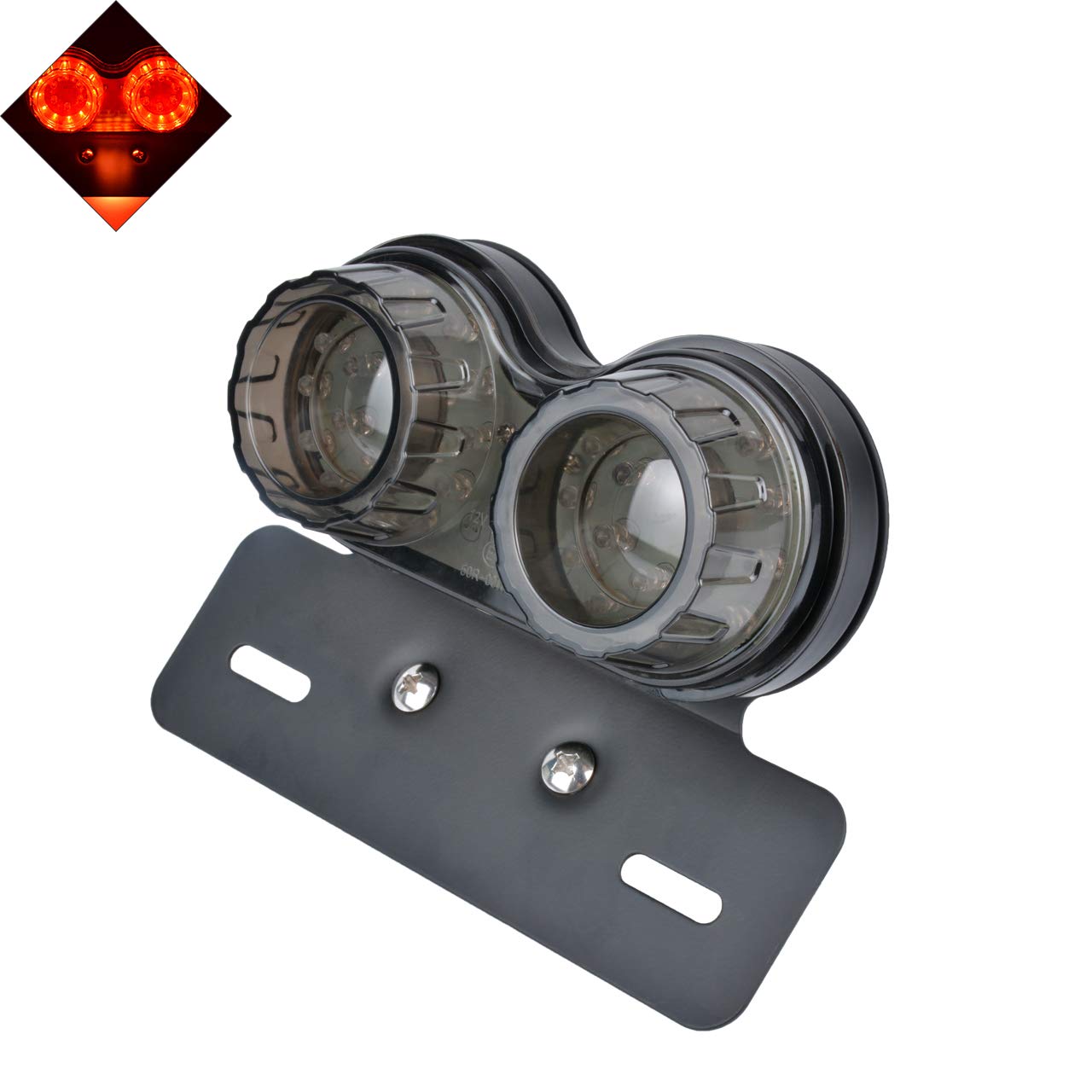 Motorrad-Rücklicht, NATGIC 12V 40-LED 40W Universal-Motorradbremsleuchte Integrierte Brems- und Blinkerleuchte mit Kennzeichenhalterung für modifizierte Motorräder und Fahrräder - Rauch von NATGIC