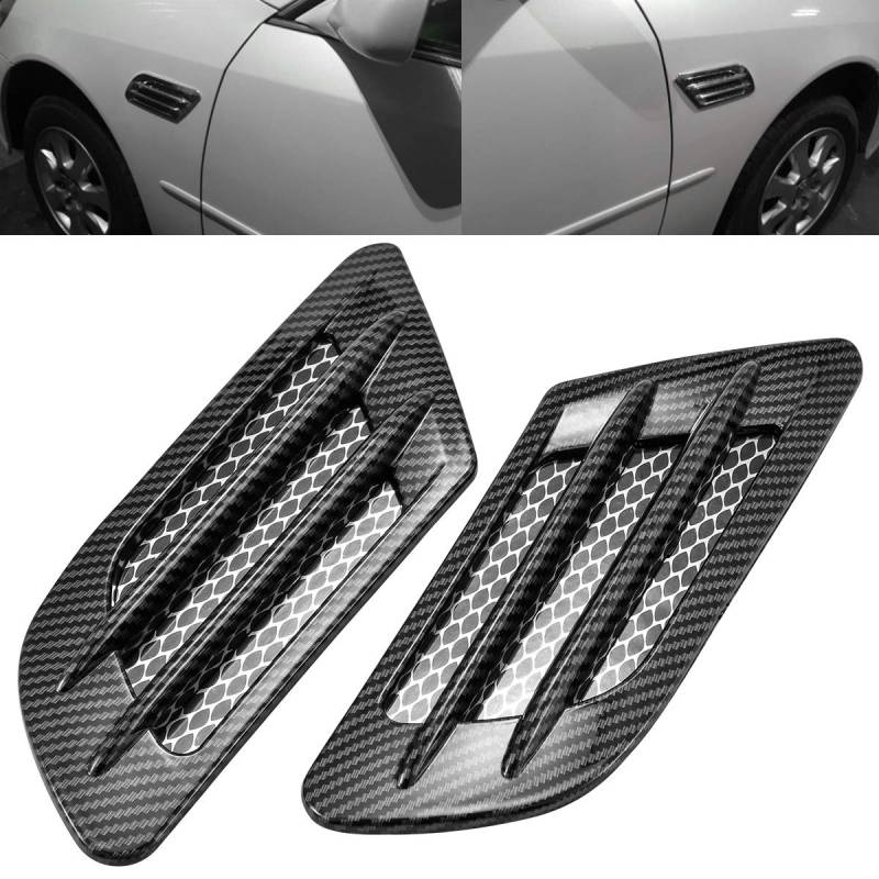 NATGIC Air Flow Vent Hood 2 Stück Side Vent Hood Dekoration Auto Side Vent Aufkleber Hood Scoop Vent Bonnet Abdeckung Auto Side Mesh Vent Air Flow Fender Dekoration Aufkleber – Schwarz (Kohlefaser) von NATGIC