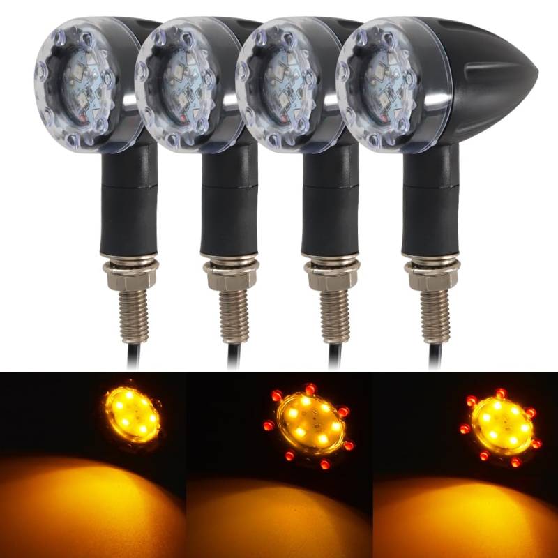 NATGIC 4 STÜCKE Universal Motorrad Blinker Mini Bullet Side Marker Bremslicht Rücklicht Rücklicht Lampe Lauflicht - Schwarz von NATGIC