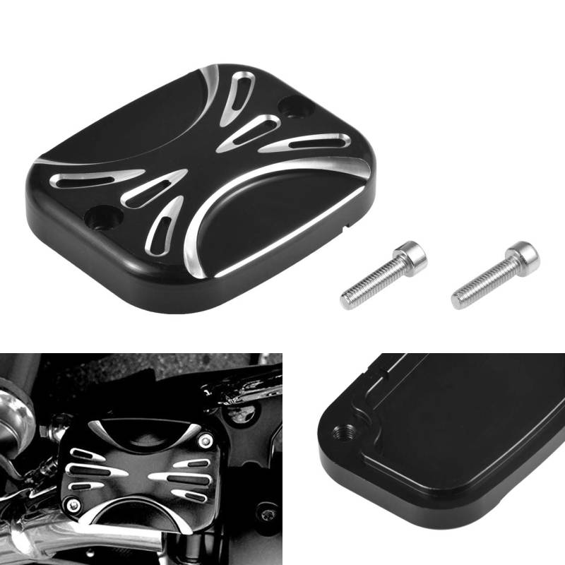 NATGIC Bremse Master Zylinder Abdeckung Schwarz Chrom Aluminium CNC Motorrad Bremse Reservoir Zylinderabdeckung für Harley FLH FLHX FLHX Road King 2008-2017 Electra Glide Street von NATGIC