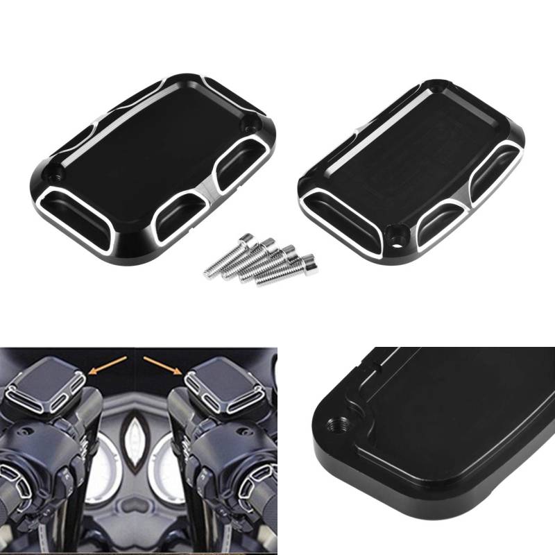 NATGIC Bremse Master Zylinder Abdeckung Schwarz Chrom Aluminium CNC links und rechts Motorrad Bremse Reservoir Zylinder Abdeckung für Harley FLH FLHX FLHX Road King 2008-2017 Electra Glide Street von NATGIC