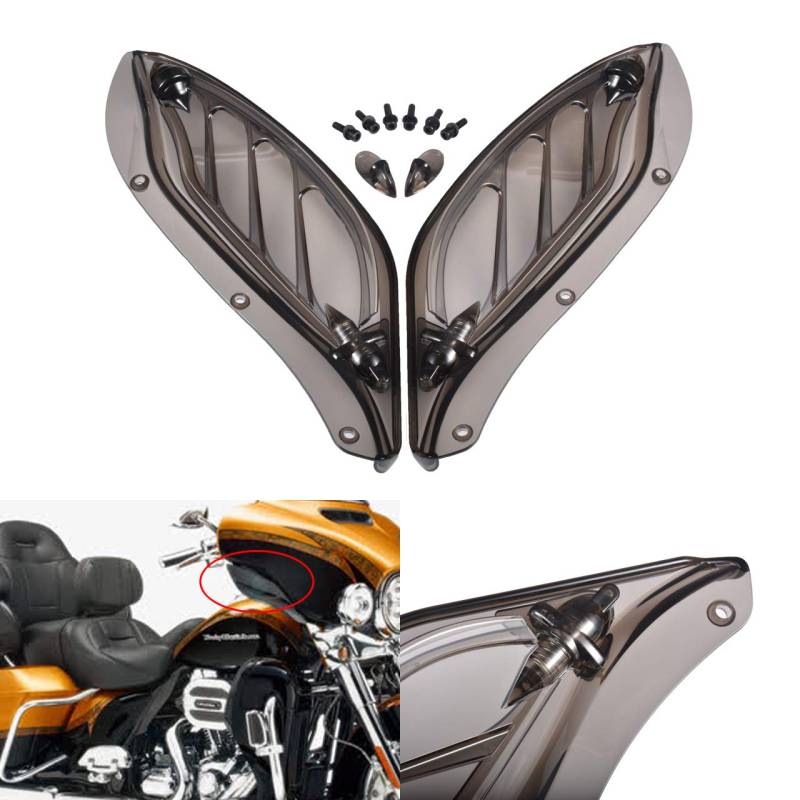 NATGIC Motorrad Luft Seitenflügel Motorrad Verstellbare Seitenflügel Windschutzscheibe ABS Kunststoff Luftabweiser Verkleidung für Harley Touring 96-13 (New-Smoke) von NATGIC