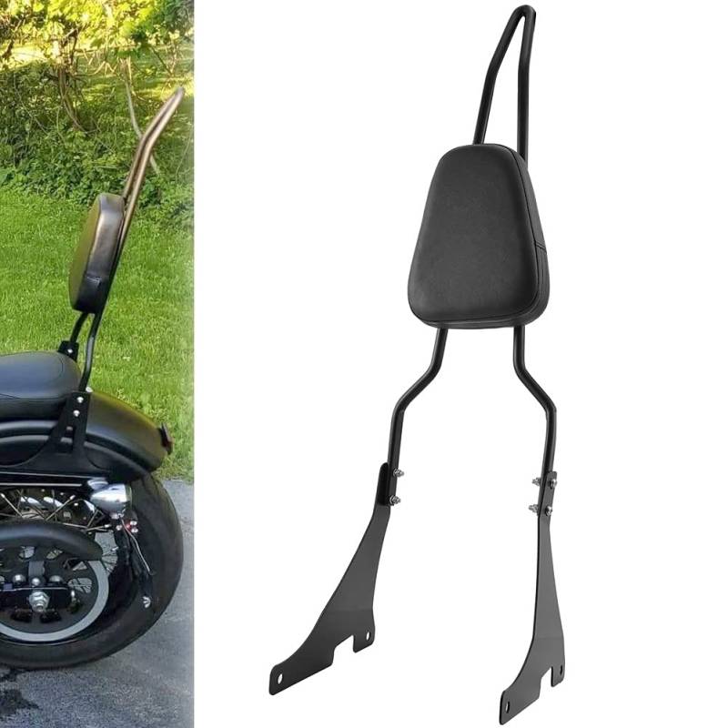 NATGIC Motorrad Rückenlehne PU-Leder Rücksitz Sozius Rückenlehnenpolster Aufrechte Abnehmbare Sissy Bar Rückenlehne für Sportster XL883C XL883R XL1200R XL1200C XL1200S XLH883 XLH1200 (Schwarz) von NATGIC