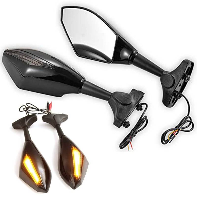 NATGIC Motorrad Rückspiegel mit Blinker Pfeil Universal Motorrad Anzeige Rückspiegel für Ha*-rley Yama/-ha Kaw/-asaki - Glänzend Schwarz (1 Paar) von NATGIC