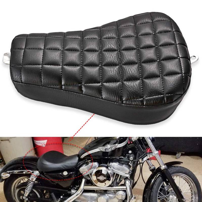 NATGIC Motorrad Vordersitz Fahrersitz Schwarz Leder Kissen Solo Sitzkissen für Harley Sportster Forty Eight XL1200 XL883 XL72 XL48 – Kariertes Muster (1 Stück) von NATGIC