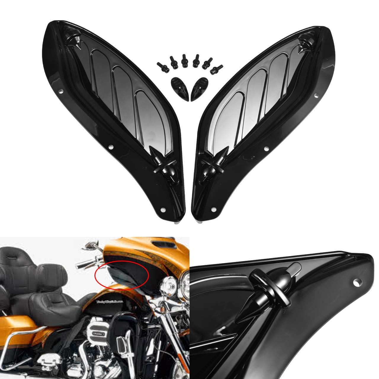 Natgic Windabweiser Motorrad Seitenflügel verstellbar Windschutz ABS-Kunststoff Verkleidung für Harley Touring 96-13 Schwarz von NATGIC