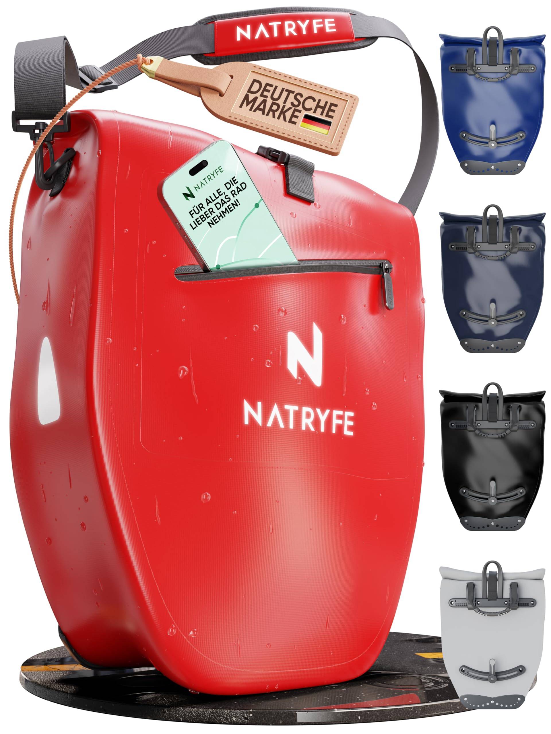 NATRYFE Fahrradtasche für Gepäckträger - 20L Volumen, 100% Wasserdicht & Robust - Mit Reflektoren & Schultergurt - Bombenfester Halt an jedem Gepäckträger - Ideale Gepäckträgertasche von NATRYFE