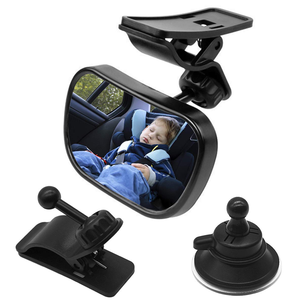 Natuce 1 Rücksitzspiegel + 2 Halterung, Rücksitzspiegel für Babys Kinder, Spiegel Auto Baby, Sicherheitsspiegel für Kinderschale, Babyschale, Rückwärtssitz, Rückspiegel Auto mit 360° Schwenkbar von NATUCE